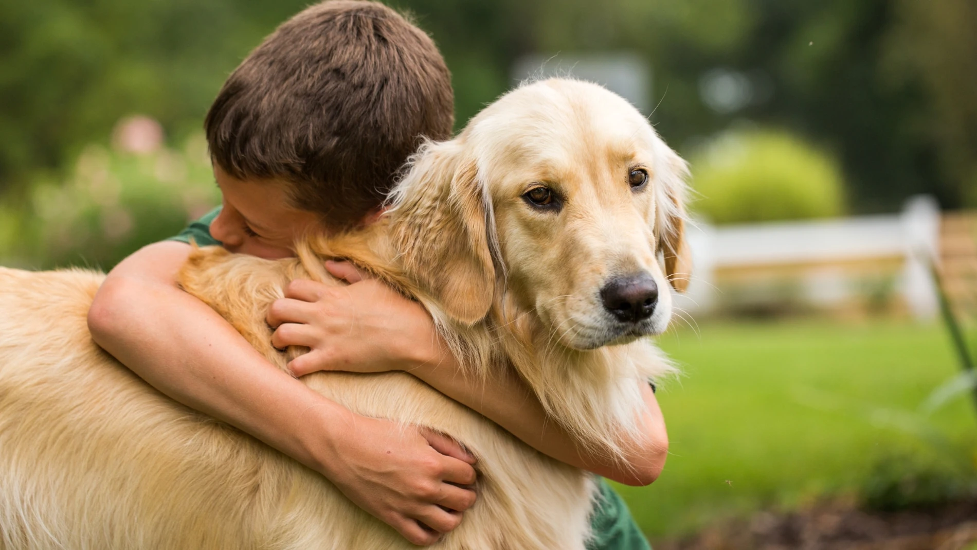 Imagen de un niño abrazando a un perro